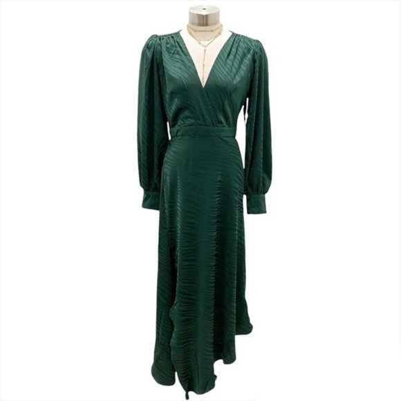 RONNY KOBO Estelle Forest Green Animal Print  V Neck Maxi Dress w/ Slit NWT S - Picture 3 of 11